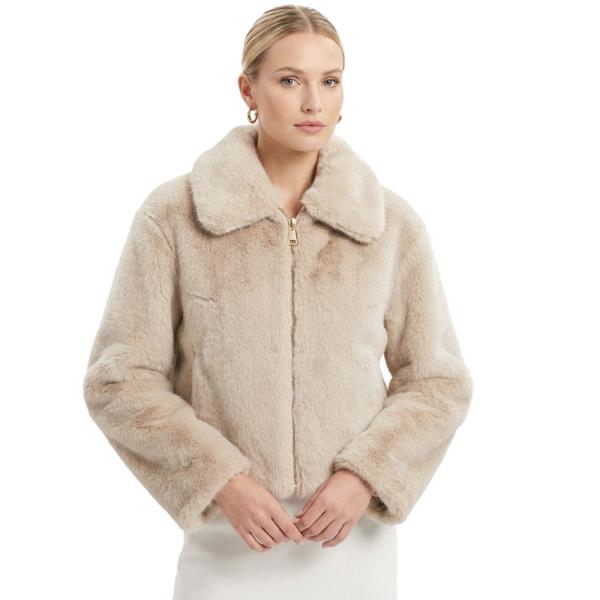 PLUSH COLLARED ZIP FRONT CROPPED JACKET