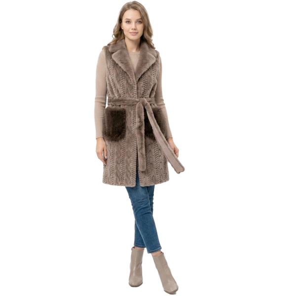PLUSH NOTCHED LAPEL TIE BELT PATCH POCKET LONG VEST