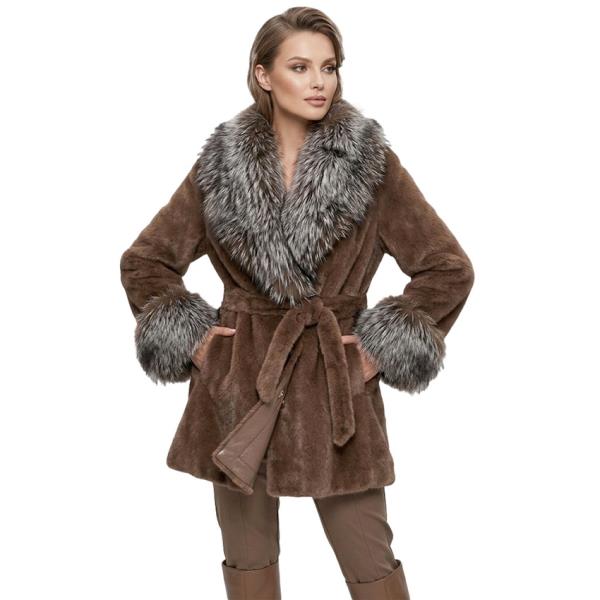 PLUSH SHAGGY COLLAR CUFF TIE BELT COAT