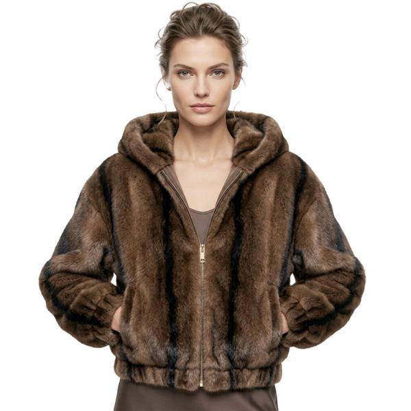 PLUSH HOODED ZIP FRONT CROPPED JACKET