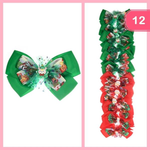 RIBBON CHRISTMAS HAIR BOW (12 UNITS)