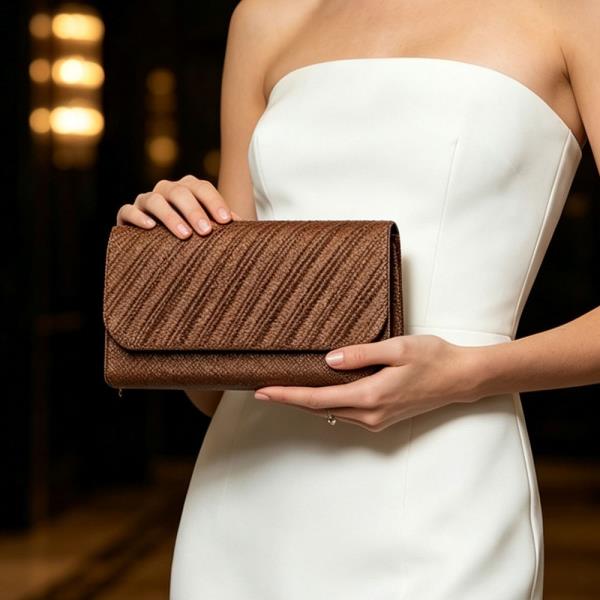 Shimmer Diagonal Pleated Flap Clutch Bag