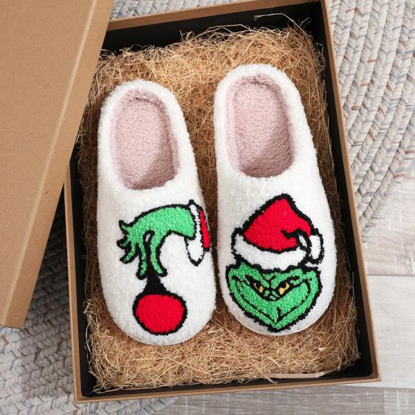Plush Christmas Grinch Ornament Cozy Home Slipper