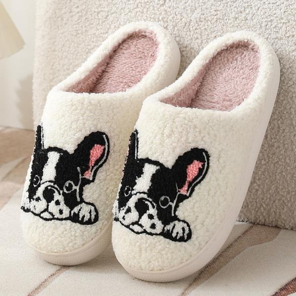 PLUSH FRENCH BULLDOG FACE COZY HOME SLIPPER