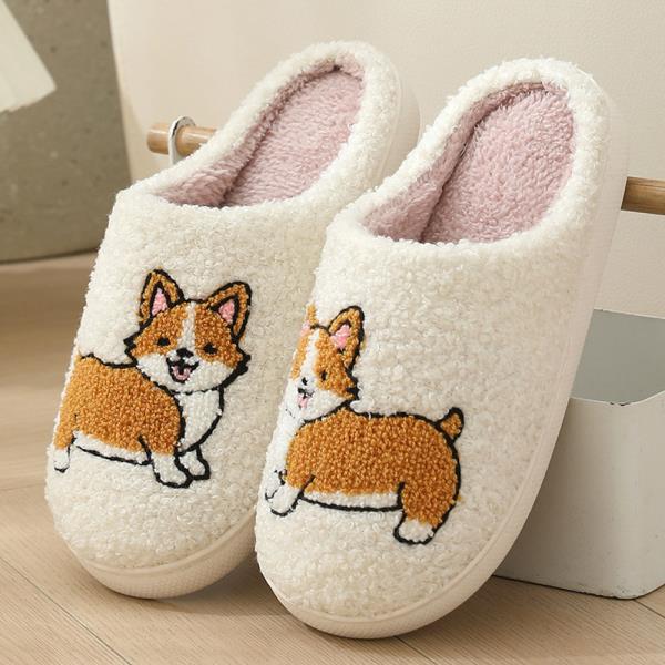 PLUSH CORGI DOG COZY HOME SLIPPER
