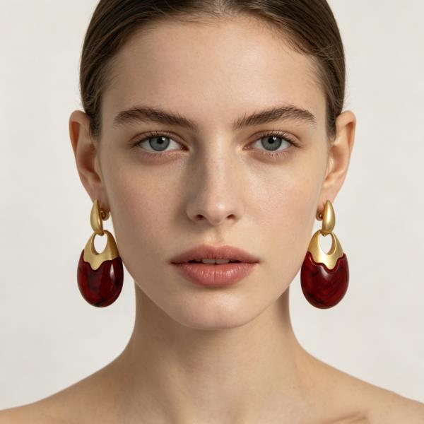 METAL MARBLED OPEN OVAL DANGLE EARRING