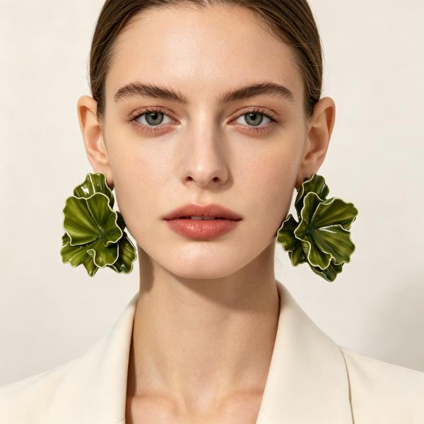 METAL OVERSIZED RUFFLED FLOWER STUD EARRING