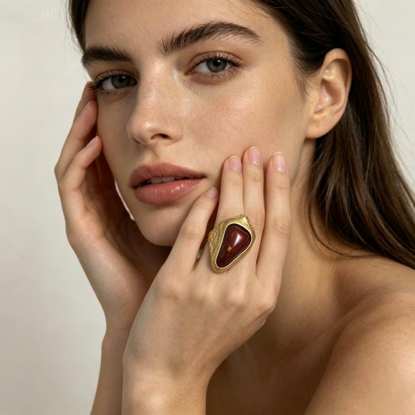 Hammered Metal Irregular Teardrop Cabochon Ring