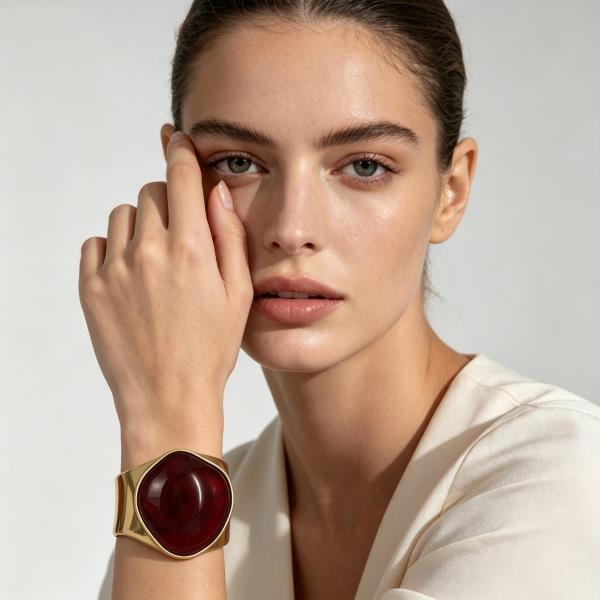 Metal Oversized Round Cabochon Cuff Bracelet