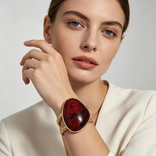 Hammered Metal Teardrop Cabochon Cuff Bracelet