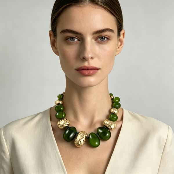 Hammered Metal Graduated Oval Bead Necklace