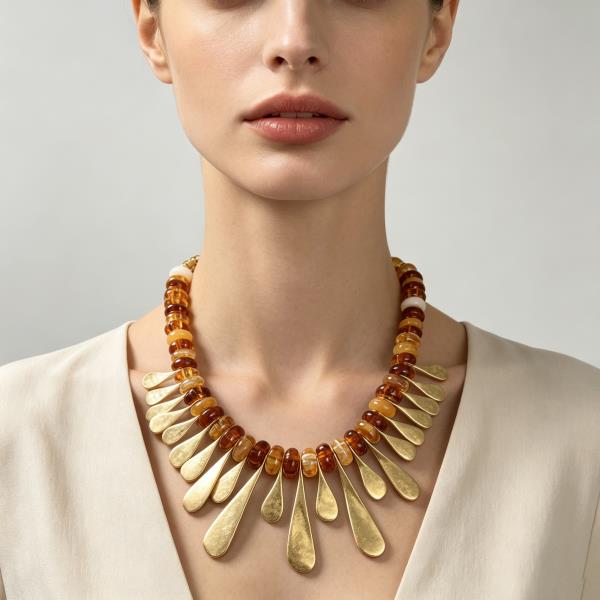 Metal Bead Multi Charm Teardrop Fringe Necklace