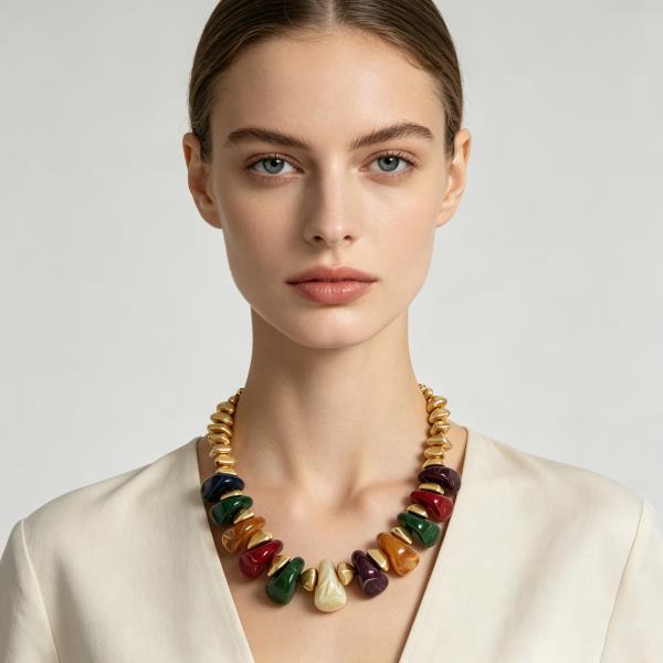 METAL MARBLED IRREGULAR BEAD NECKLACE
