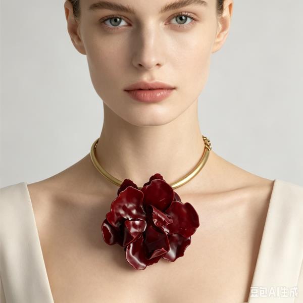 LVCH-398 METAL OVERSIZED LAYERED FLOWER PENDANT COLLAR NECKLACE