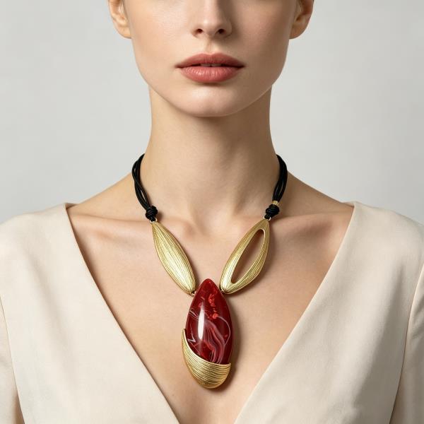 Metal Teardrop Pendant Multi Strand Cord Necklace