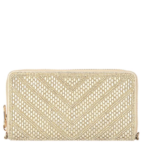 Rhinestone Chevron Patterned Zipper Wallet
