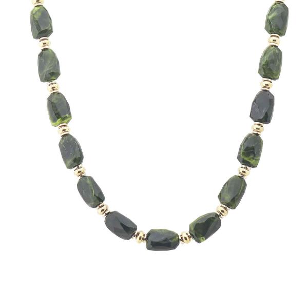 MARBLED FACETED BARREL BEAD NECKLACE