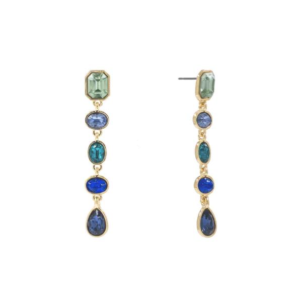 CRYSTAL STONE MIXED SHAPE LINEAR DROP EARRING