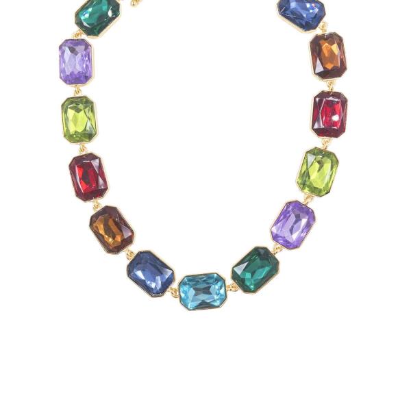 Rectangular Crystal Stone Link Necklace