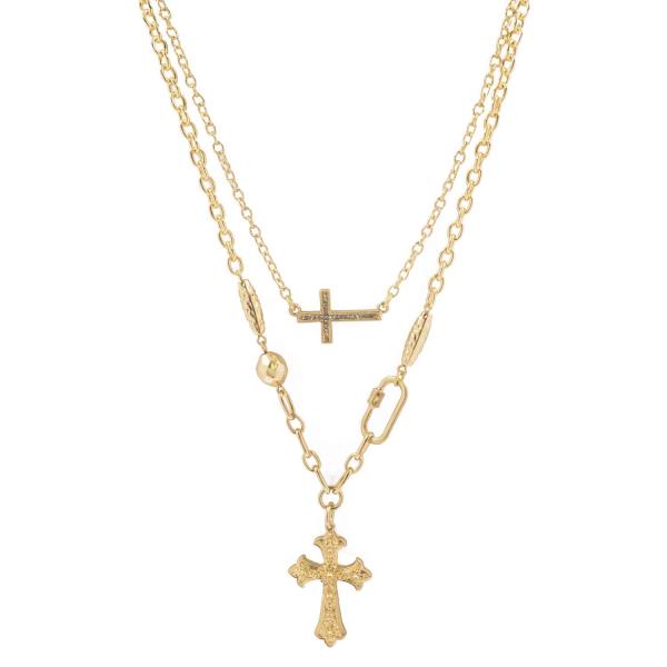 METAL DOUBLE CROSS LAYERED CHAIN NECKLACE