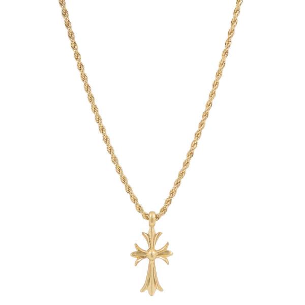METAL ORNATE CROSS PENDANT ROPE CHAIN NECKLACE