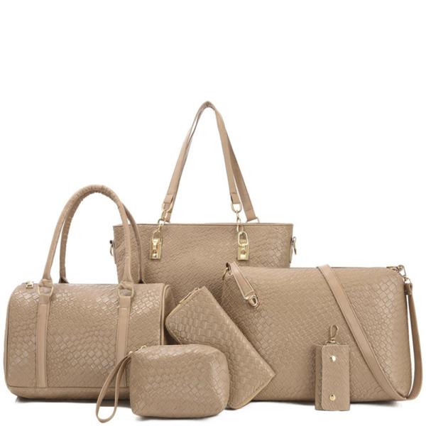6IN1 CROC TEXTURED TOTE BAG SET