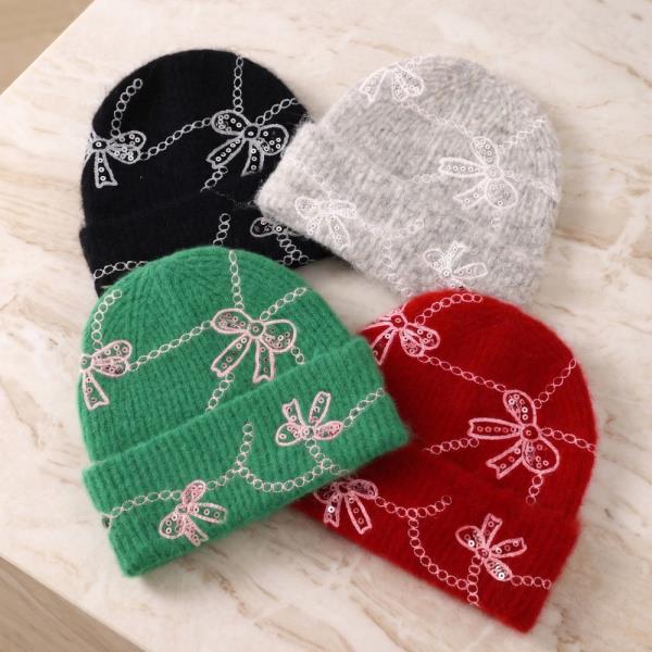 BOW CHAIN SEQUIN KNIT BEANIE