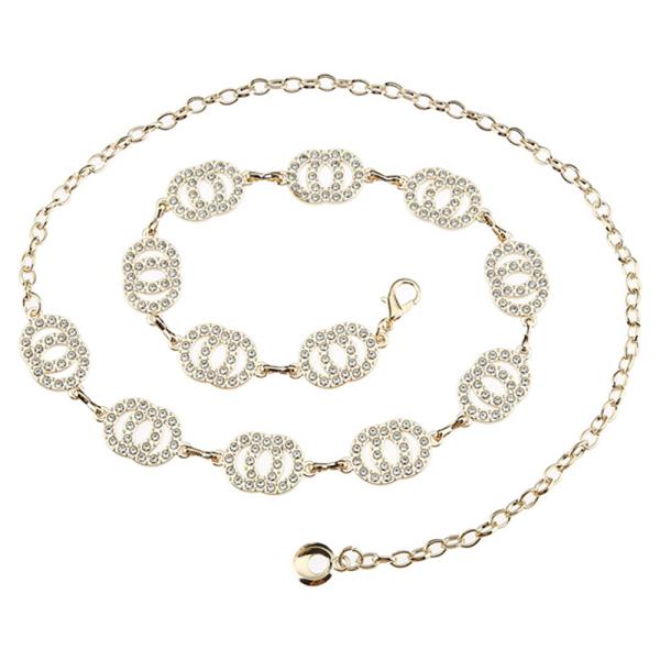 METAL RHINESTONE INTERLOCKING CIRCLE CHAIN BELT