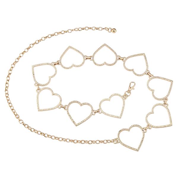 METAL RHINESTONE OPEN HEART CHAIN BELT