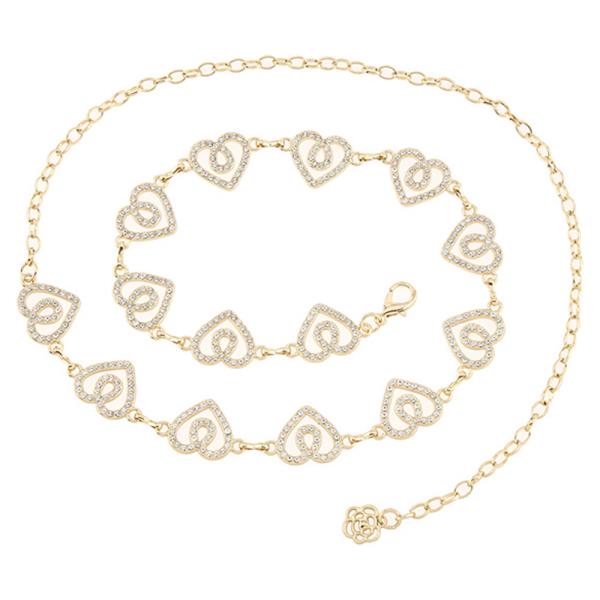 METAL RHINESTONE INTERLOCKING HEART CHAIN BELT