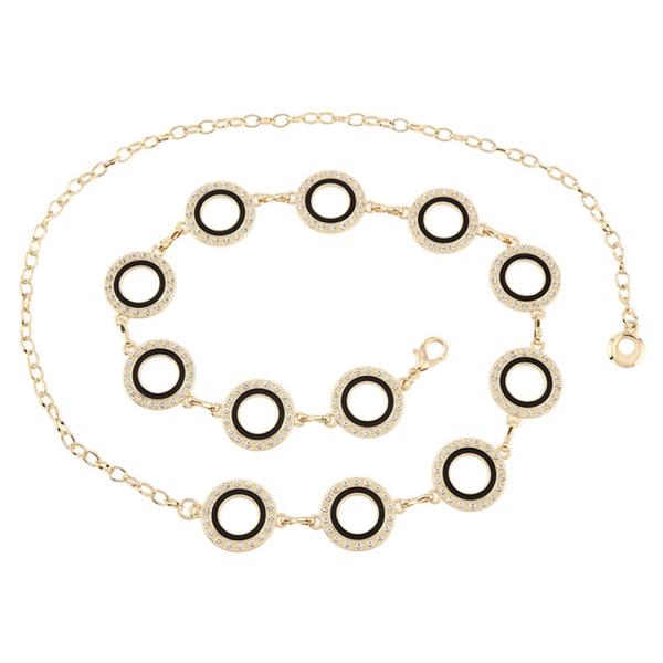 Metal Rhinestone Open Circle Chain Belt