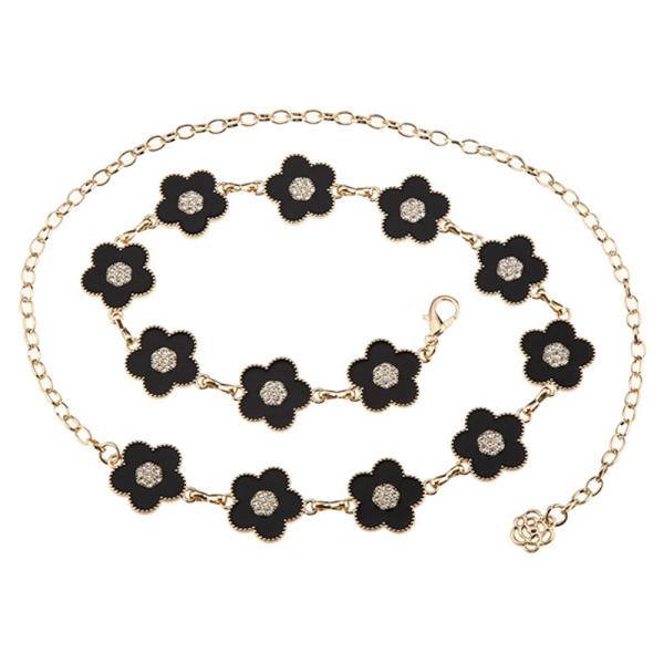 Metal Rhinestone Center Flower Chain Belt