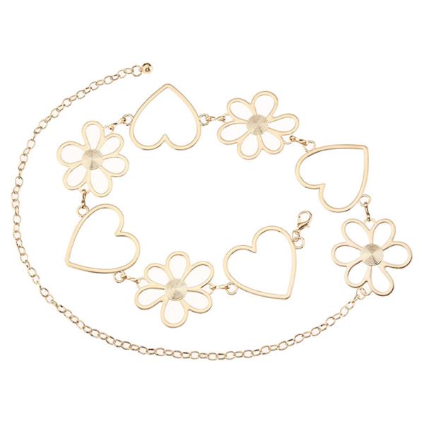POLISHED METAL OPEN HEART FLOWER CHAIN BELT