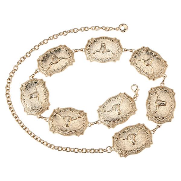METAL WESTERN BULL SKULL ENGRAVED CONCHO CHAIN BELT