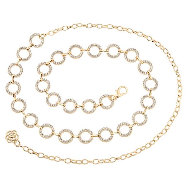 METAL RHINESTONE OPEN CIRCLE LINK CHAIN BELT