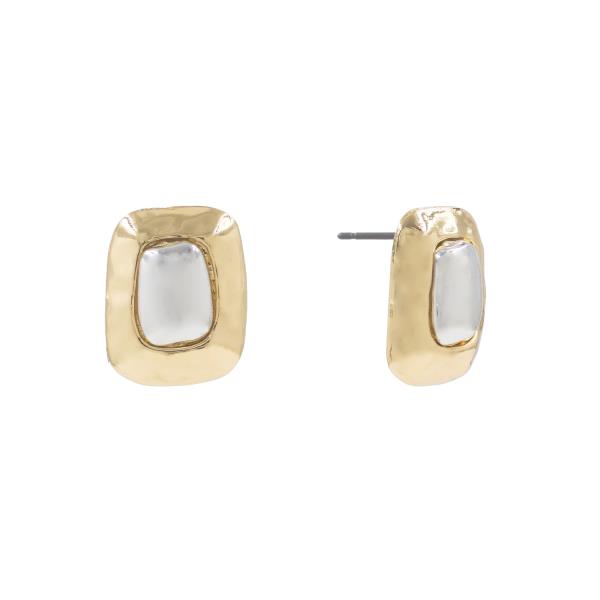 TWO TONE METAL RECTANGULAR STUD EARRING