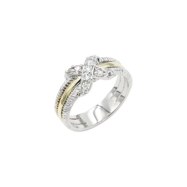 Two Tone Plated Clear CZ Ring