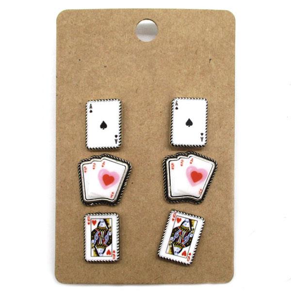 CARD STUD EARRING 3 PAIR SET