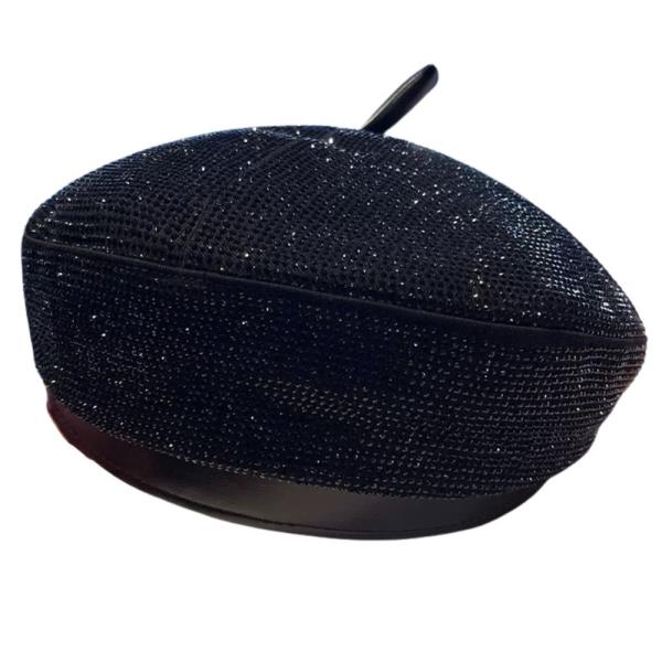 BLACK RHINESTONE BERET HAT