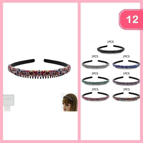 Beaded Multi Color Headband (12 Units)