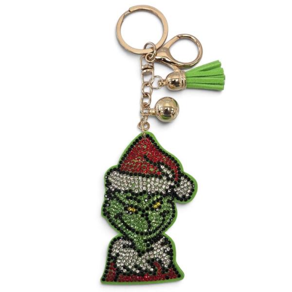 RHINESTONE GRINCHI KEYCHAIN WITH TASSEL