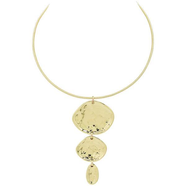 Hammered Metal Disc Triple Drop Pendant Necklace