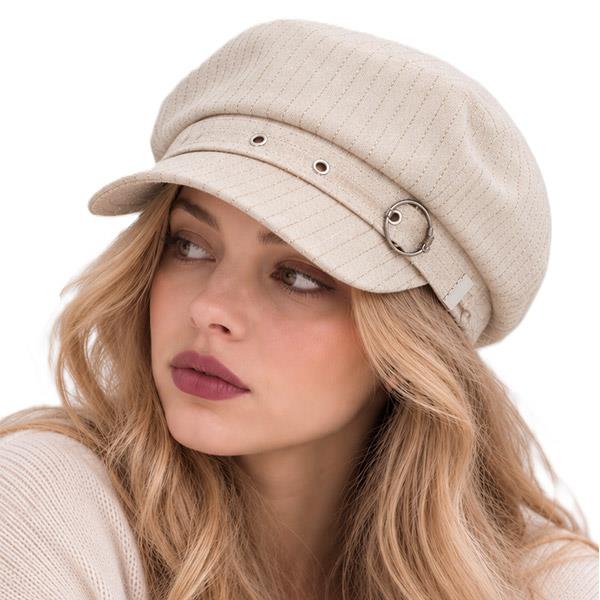 PINSTRIPE BUCKLE STRAP NEWSBOY HAT