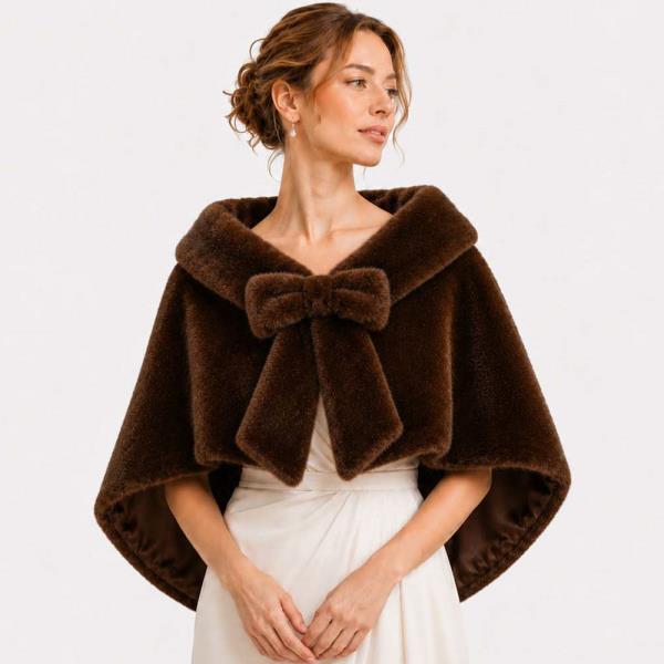 Convertible Faux Fur Cape with Removable Bow
