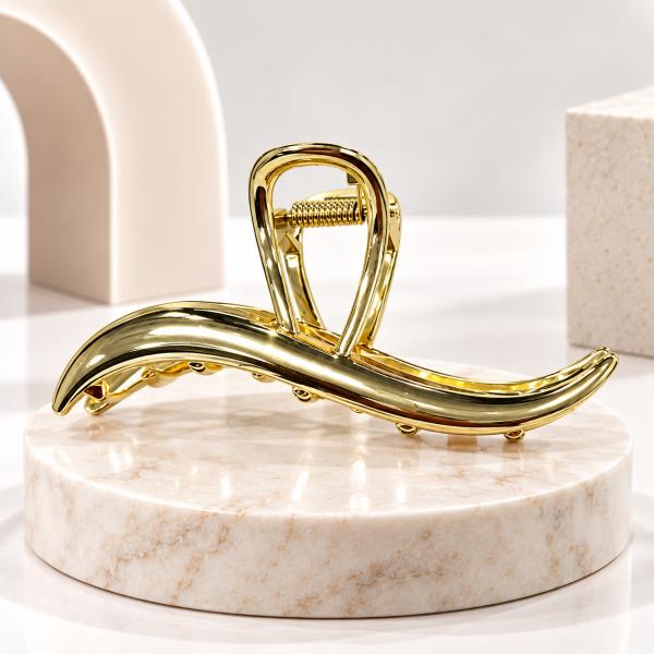 Polished Metal Organic Wave Hair Claw Clip
