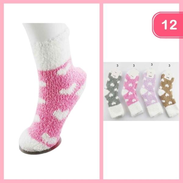 Heart Pattern Cozy Socks (12 Units)