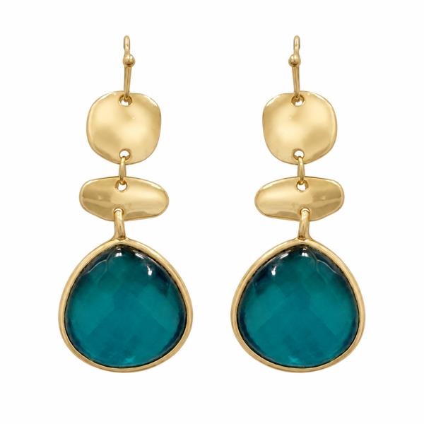 CRYSTAL STONE METAL DISC TEARDROP DROP EARRING