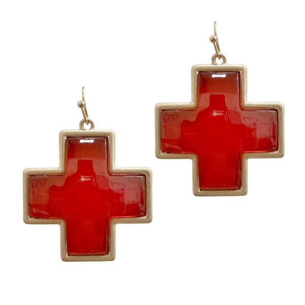 Stone Metal Frame Western Cross Dangle Earring