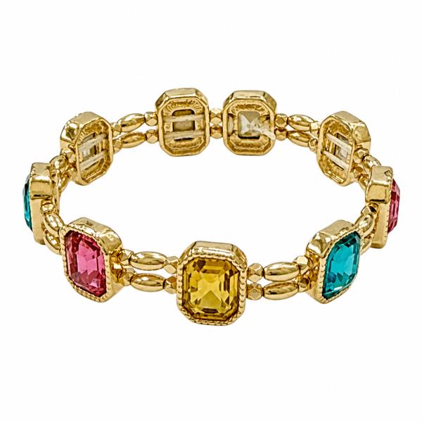 Crystal Stone Rectangular Stretch Bracelet