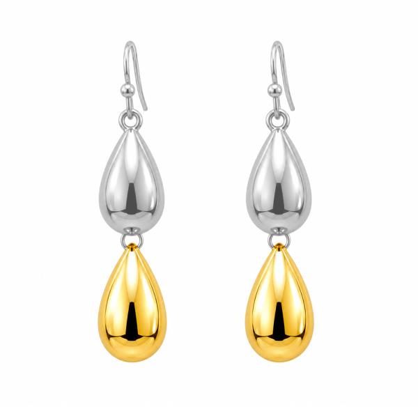 TWO TONE METAL DOUBLE TEARDROP DROP EARRING
